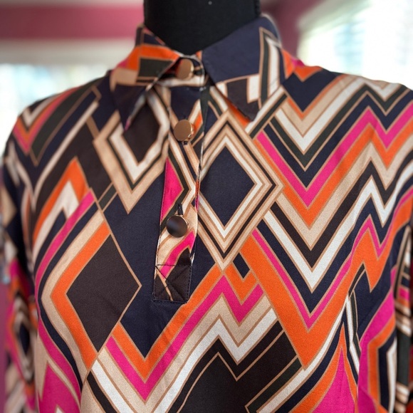 Vilagallo Exclusive Geometric Print Shirt SZ 42 EU Fits LG US Colorful Retro - Picture 4 of 6